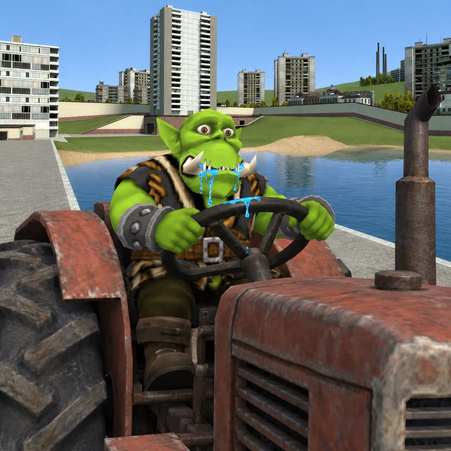 On a tractor that is far too big