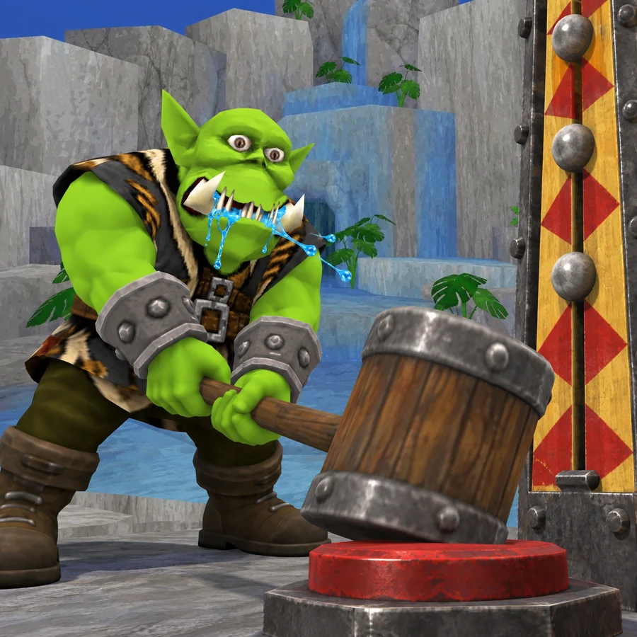 Swinging a mallet at a high striker